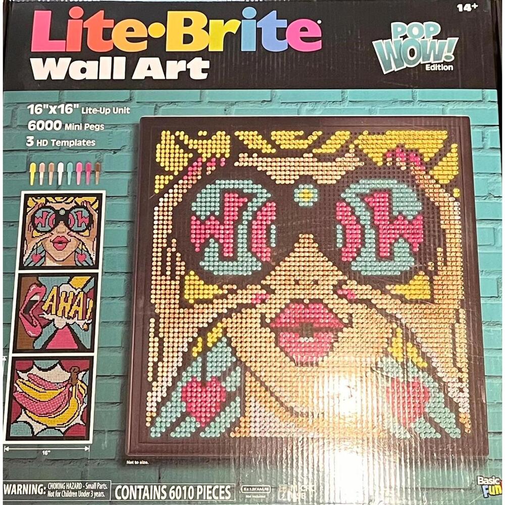 Lite Brite Wall Art POP WOW Pre-Owned Complete Tested 16x16 (2) Unused Templates